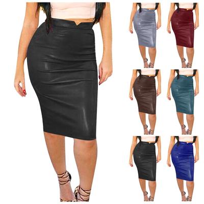 Ladies Retro Women Leather Skirt High Waist Slim Party Pencil Skirt