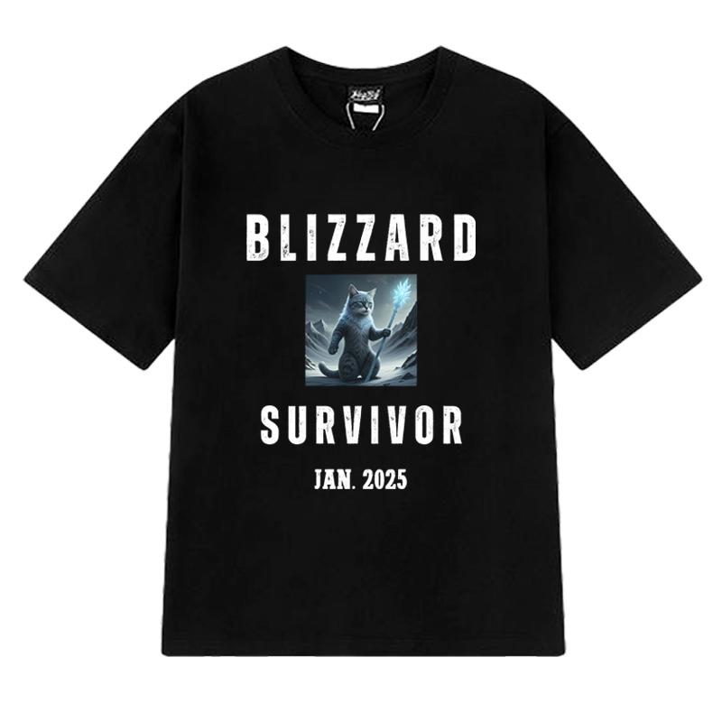 Winter Cat Blizzard Survivor Magic Wizard Cat T Shirt Unisex Women Funny Summer Short Sleeve Tshirts Unisex 100 Cotton Clothing