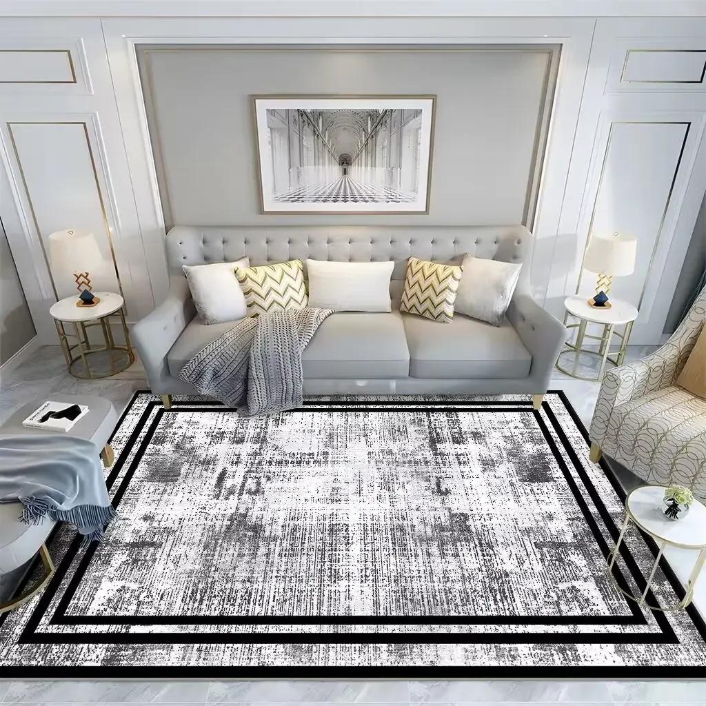 Moderner Teppich im nordischen Stil für Wohnzimmer, graue Schlafzimmerdekoration, großer Flächenteppich, kurze Loungematte aus Plüsch, waschbar, rutschfest