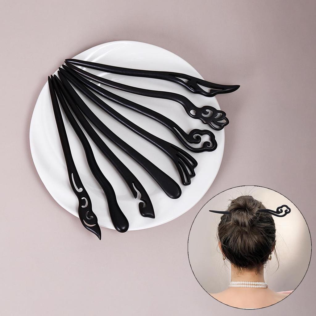 Vintage Ebony Wood Hairpin: Auspicious Clouds Design for Elegant Updos