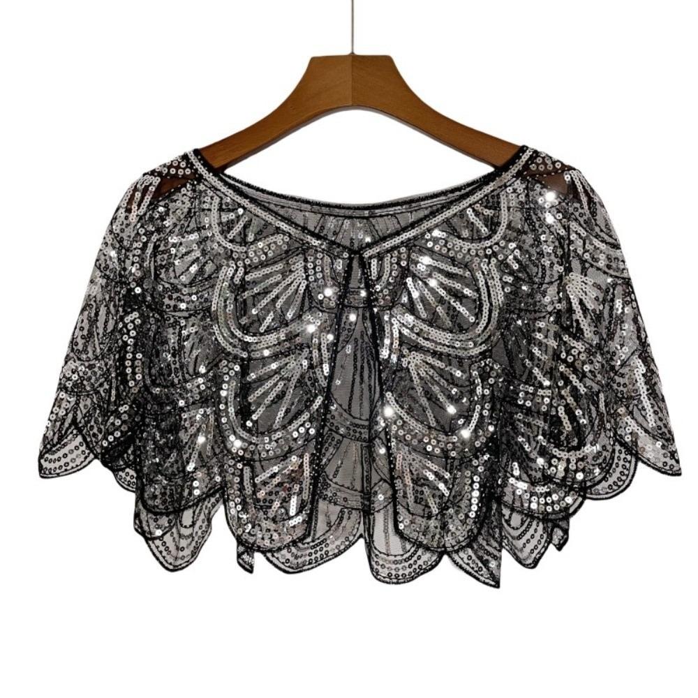 Mesh Sequins Shawls Blingbling Short Cape Elegant Sequins Poncho Coat Girl
