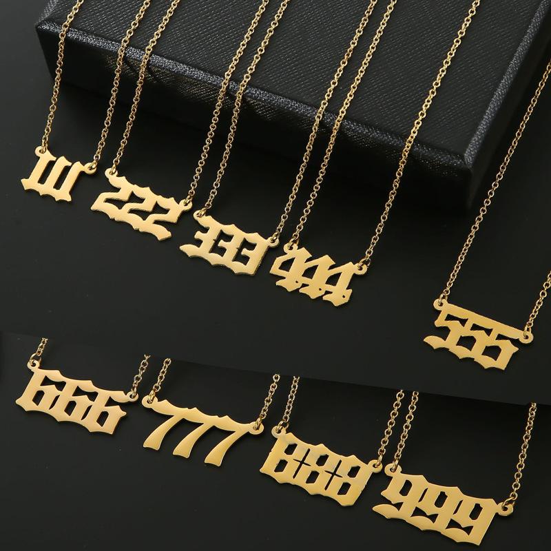Stainless Steel Angel Number Lucky Numbers Necklaces 111 222 333 444 555 777 888 999 666 000 Women Pendant Necklace