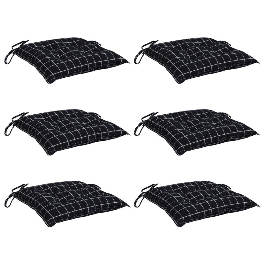 Chair Cushions 6 Pcs Black Checkered Pattern 50x50x7 Cm Oxford Fabric