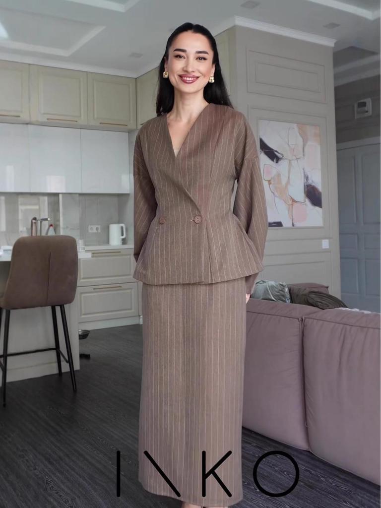 Women's V-neck Long-sleeve Waist-cinching Autumn Coat Dress Set