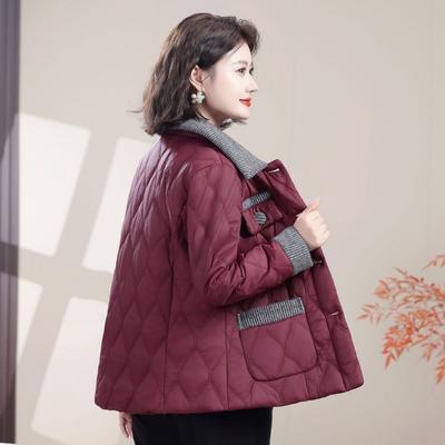 Short Color-blocked Cotton Coat for Women Thickened and Warm Autumn Winter Lapel Pocket Button Cardigan Fashionable Coat Top