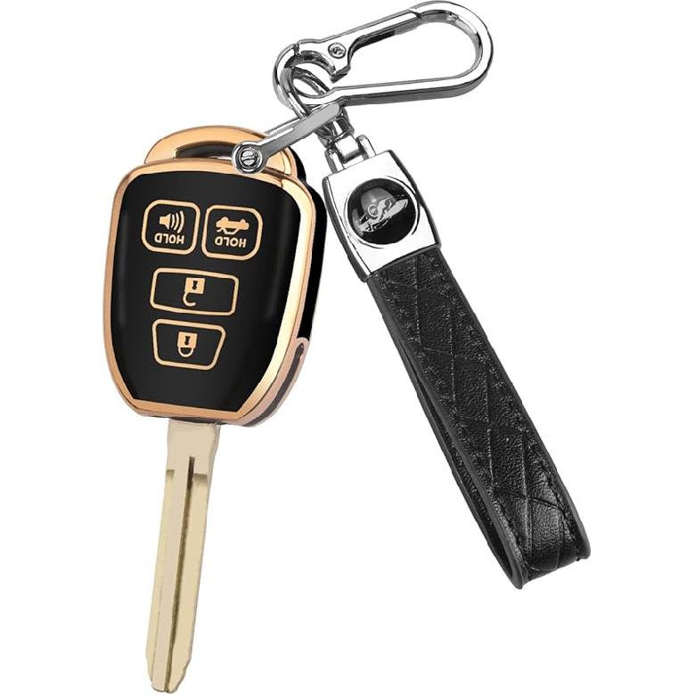 Key Fob Cover for Toyota with Metal Key Chain, Silver Edge Soft TPU Key Fob Shell Case for 2012- Camry Corolla Tacoma, Black