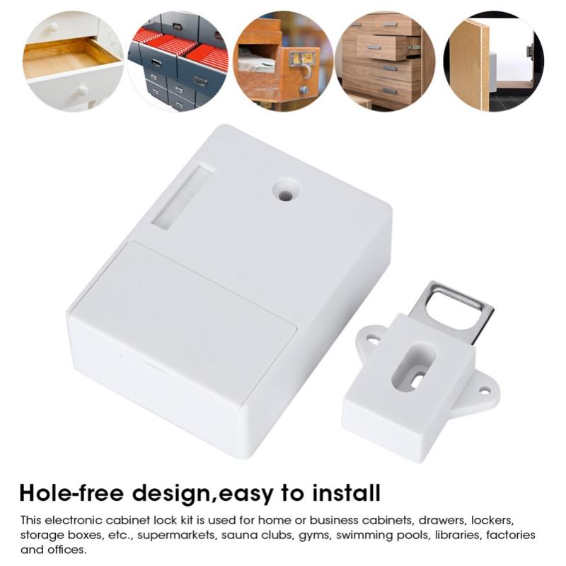 125KHz Smart Cabinet Lock Electronic RFID Card Opening No Drill For Wardrobe Sauna LockerWhite
