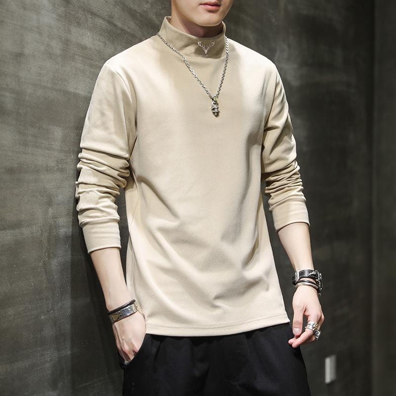 Developer Half Turtleneck Base Blouse for Men In Autumn and Winter Warm Long-sleeved T-shirt Updated Double-sided Velvet T-shirt Mens Top