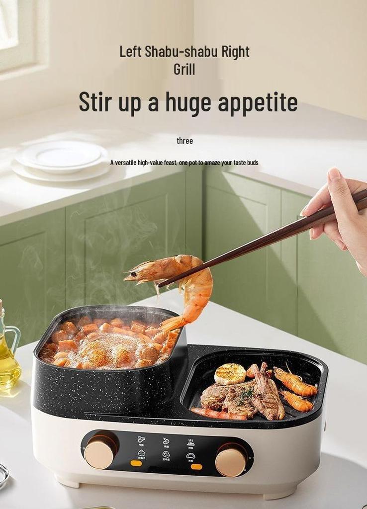 2-in-1 Electric Grill & Hot Pot: Multi-functional BBQ Griddle & Hot Pot Combo for Home Use