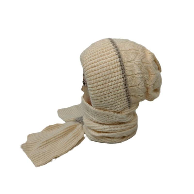 Winter warm neck protection mother ear protection headgear fleece knitted snow hat scarf integrated hat women