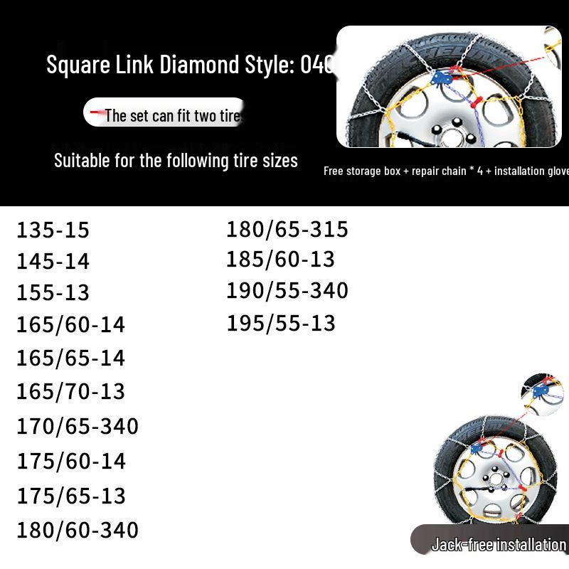Winter Emergency Stainless Steel Anti-Skid Tire Chains for Cars, Trucks, and Vans