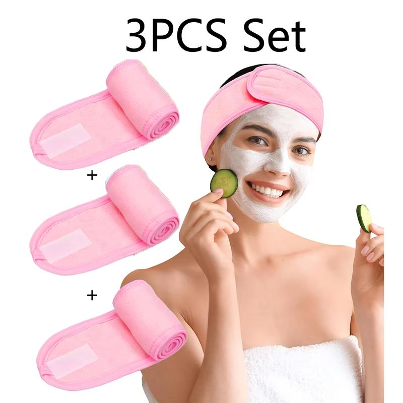 3Pcs Women'S Makeup, Face Wash, Solid Color Velcro Headbands, Sports Yoga Headbands, Spa Bathroom Headbands