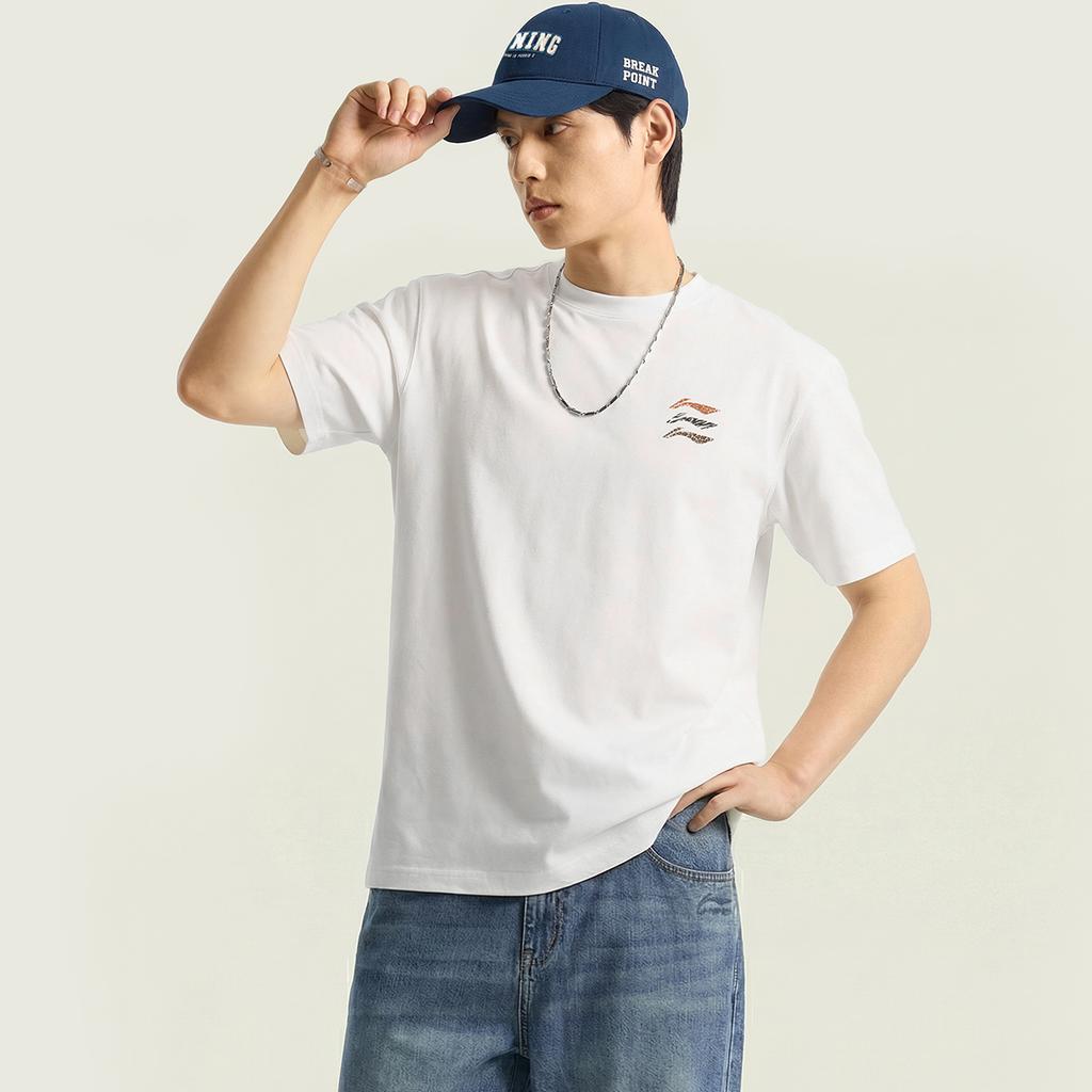 Li Ning Sports Lifestyle Series Summer T-Shirt Simple Loose Comfortable Round Neck Pullover Versatile Casual Short Sleeve T-Shirt Men Tops ATSW355-1