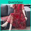 Chiffon Plus Midlength Summer Size Printed Floral Overtheknee Dress Oneck Short Sleeve Plus Size
