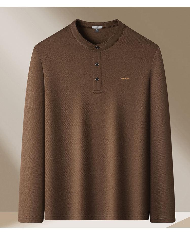 Autumn Business and Leisure Style Button-Up Chinese Style Round Neck Base Shirt for Men