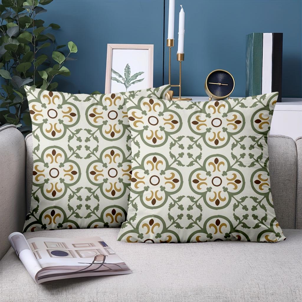1 Pieces Vintage Floral Tile Pattern Decorative Throw Pillow Covers Cushion Cover Suitable For Sofa Bedroom Car Pillow Cover
