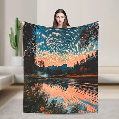Landscape Paint Flannel Blanket - Soft Warm Cozy Home Decor Throw