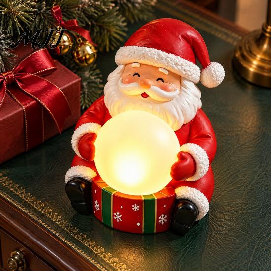 Christmas Gift for Family Friends Light Up Santa Claus Figurine, Statue Holding Glowing Crystal Ball, Warm Housewarming Winter Night Light,