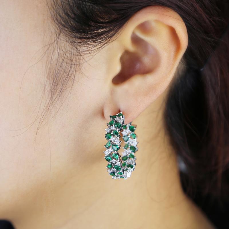 2024 New Arrived Cubic Zirconia Women Girl Fashion Jewelry Silver Plated White Green CZ Hoop Earring