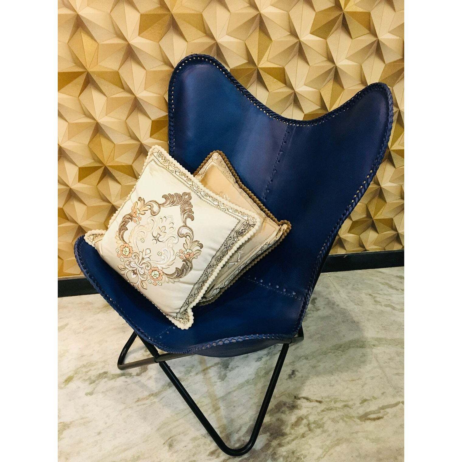 

Винтажное синее кресло-бабочка из кожи буйвола ручной работы, складное спальное место