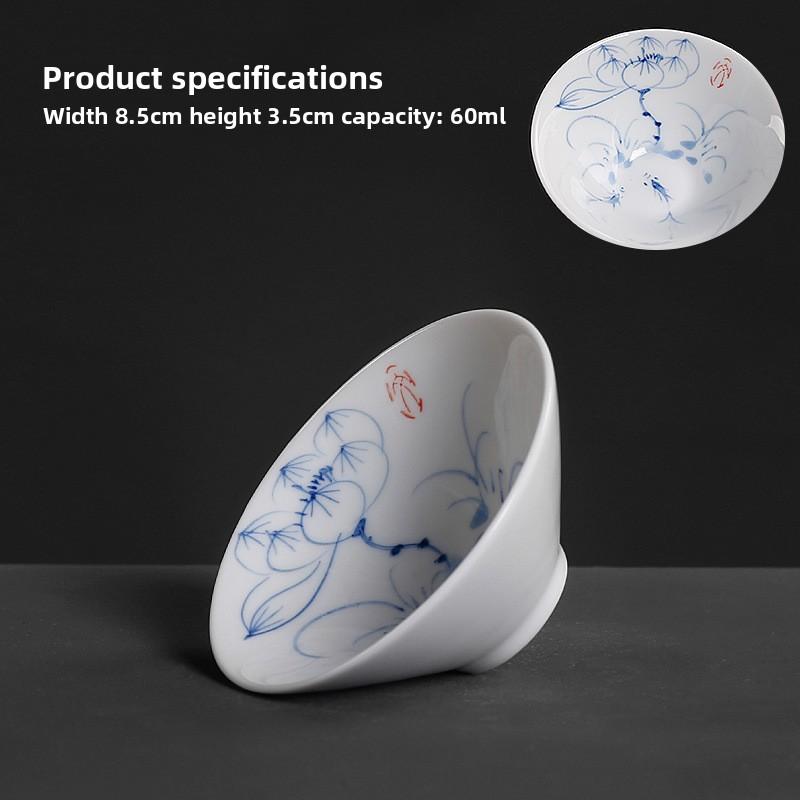 Blue and white hand-painted thin tire hat cup ceramic tea set Kung Fu small teacup single tea cup tea cup large master cup