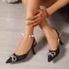 Female Shoes on Sale 2025 Summer Closed Toe Bow Tie Women's Sandals Pointed Toe Thin Heel Slip on Plus Size Dress Sandal