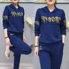 Women's Loose Fit Hooded Tracksuit Long Sleeve Rhinestone Letter Sweatshirt Jogger Pants Two Piece Casual Running Outfit Set
