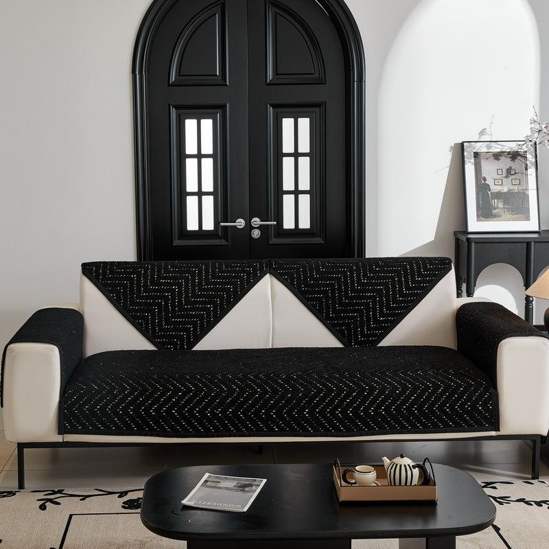 Simple Ripple Plush Sofa Cushion Home Living Room Decoration Anti Slip Backrest Towel Modern Fashion All Inclusive Quilted Universal Sofa Cover
