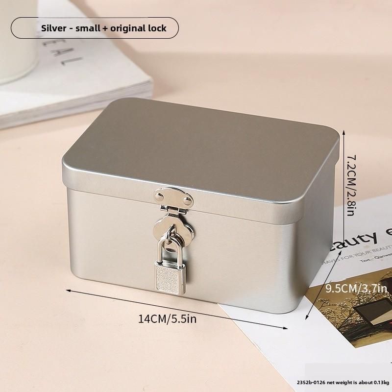 Retro Tinplate Box with Lock Key, Desktop Storage Box, Cosmetics, ID Storage, Household Jewelry Empty Box.