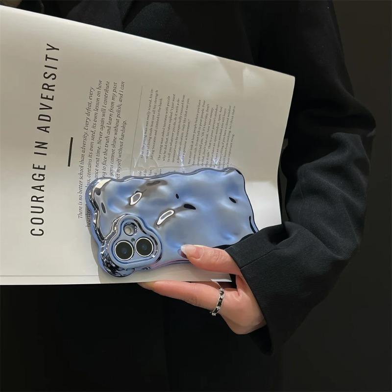 3D Glossy Wrinkle Plating Wave Border Phone Case for iPhone 17 Pro 16 15 Pro Max Plus 11 12 13 14 Meteorite Pattern Soft Cover