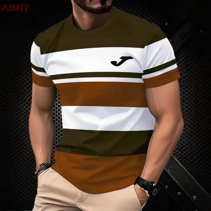 T Shirt Man Classic Men's Clothing Outdoor Round Neck Short Sleeve Top Stripe Print Street Loose T-Shirt