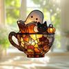 Halloween Reading Ghost Suncatcher Decoration Hanging Chair Cartoon Ghost Stained Glass 2D Flat Acrylic Wall Window Hanging Sign Ornament