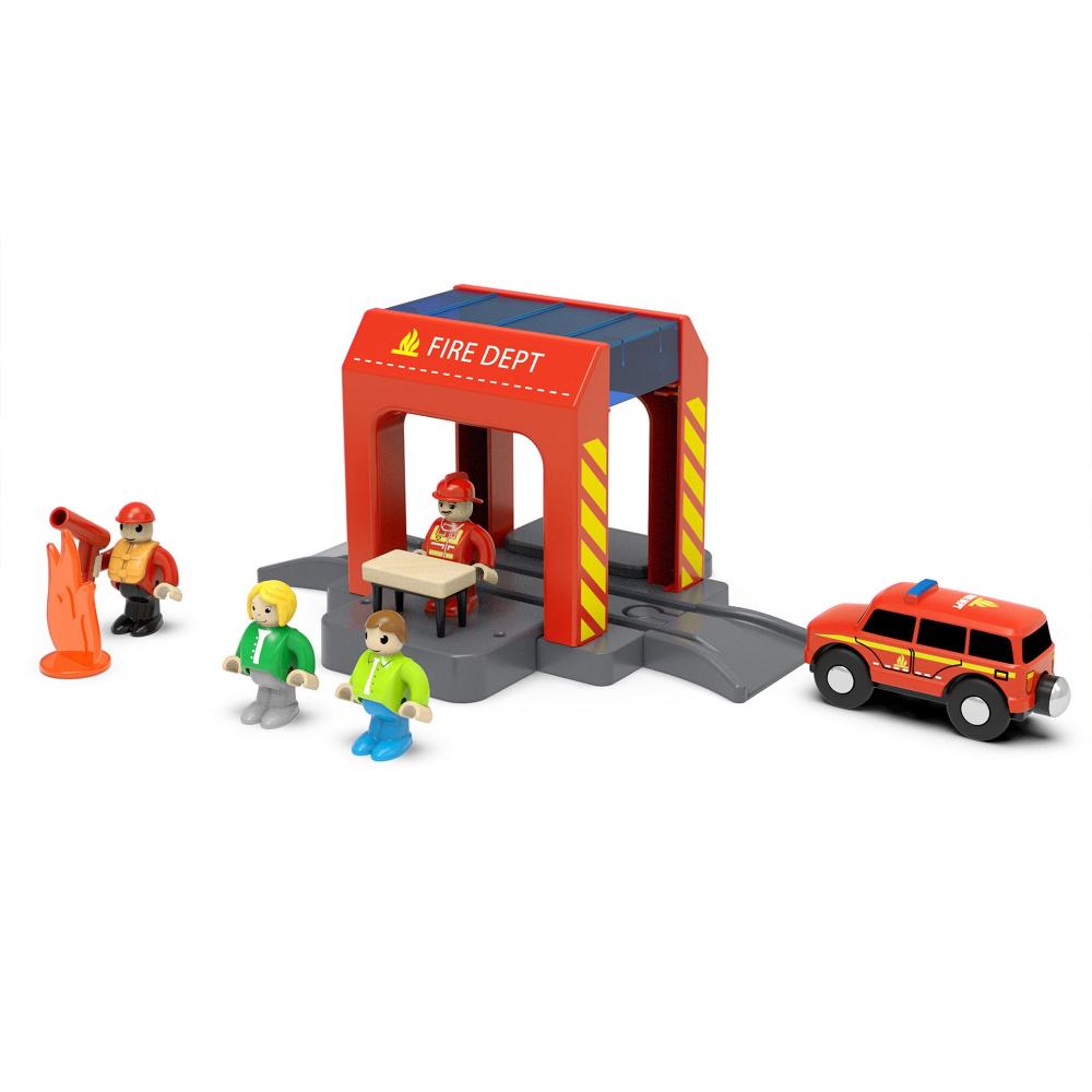 Wooden Train Track Accessories Plastic Fire Department Police Station Scene Wooden Track Parts Compatible with All Brands Track