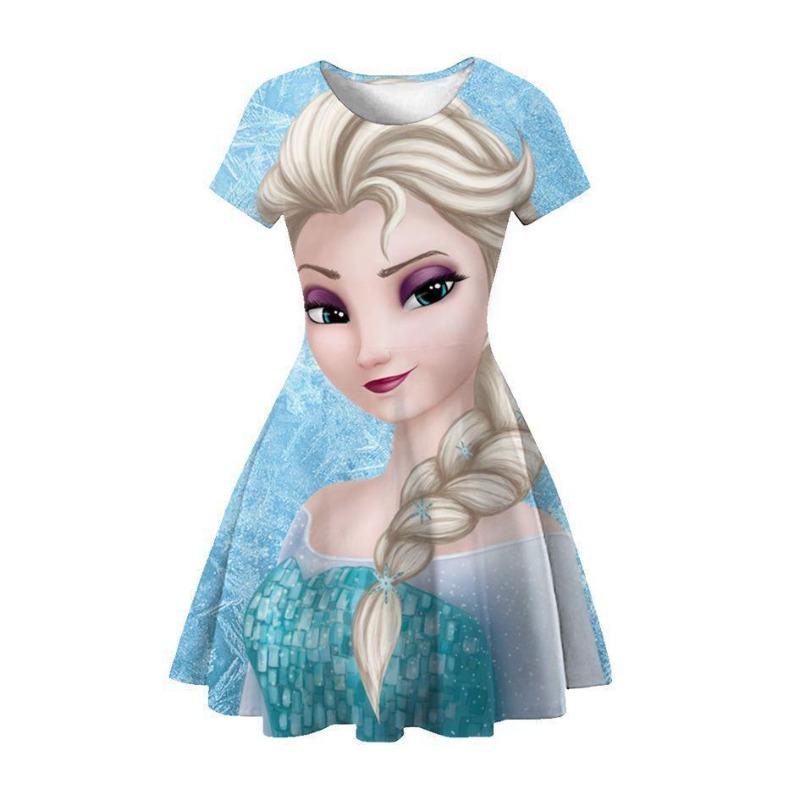 Children'S Skirt Princess Dress 2D Digital Printing Short Sleeve Girls Dress