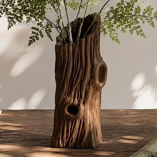 Dried Flower Arrangement Container 3D Printed Tree Stump Ornament, Creative Vase, Natural Style Nature Inspired Home Decor Pen Holder, Retro