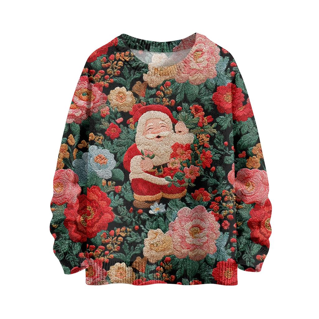 Women's Fashion Casual Long Sleeve Christmas Printed Round Neck Knitted Top