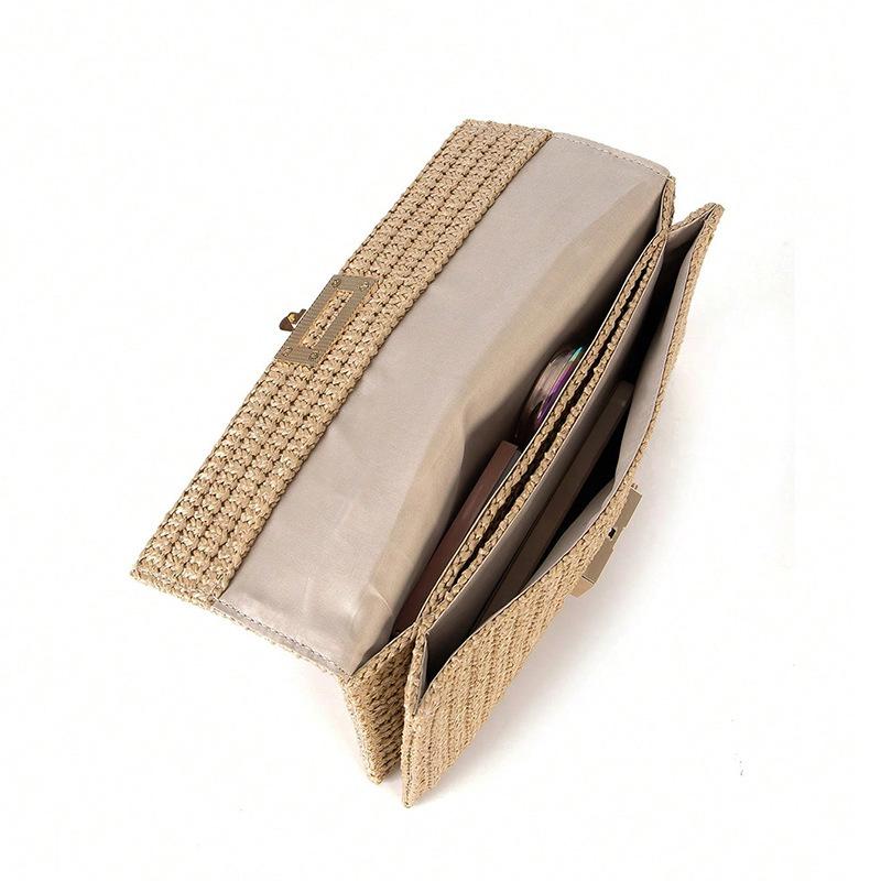 New Vacation Style Multi Layered Chain Flip Lock Straw Woven Bag Shoulder Bag