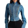 Womens Denim Jacket 2026 Slim Fit Stand Collar Double Breasted Short Biker Style