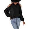 Women's Autumn and Winter New Net Colour Ruffle Half High Neck Long Sleeve Shrink Pleated Strapless Fashion Tops