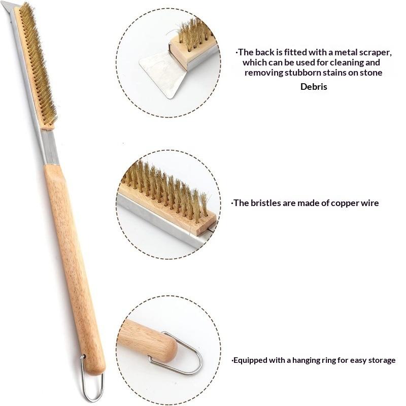 1 Pcs Portable Pizza Oven Long Wood Handle Cleaning Brush Easy Cleaning Hard Bristles Grill Brush For Pizza Oven Grill Cleaning