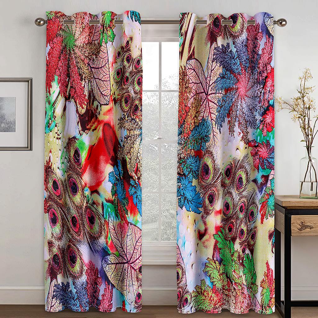 3D Digital Print Feather Curtains for Living Room, Sunshading, Thermal Insulated, Window Treatment, Luxurious Drapes Panels, Dec
