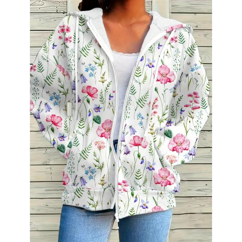Felpa con Cappuccio da Donna Casual con Stampa Floreale Top Elegante Lavanda Manica Lunga con Tasche Maglione da Donna Comodo Taglie Forti Felpa con Zip