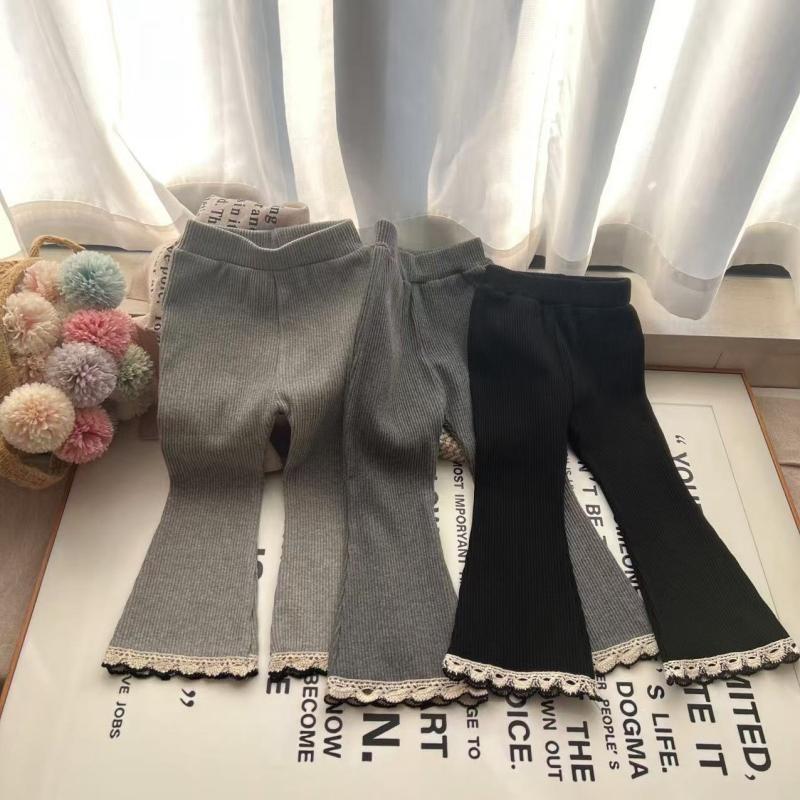 Baby Girls' Flared Trousers Casual Solid Color Lace Edge Children's Pants Kids Trousers