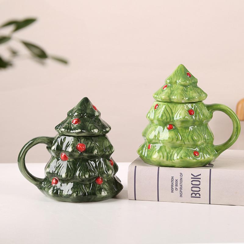 European Ceramic Coffee Mug with Lid Christmas Santa Claus Snowman Reindeer Cartoon Ceramic Breakfast Milk Mug Christmas Gift