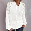 Women's Long Sleeve Lace Patchwork Waffle Knit Hoodie Casual Drawstring Sweatshirt