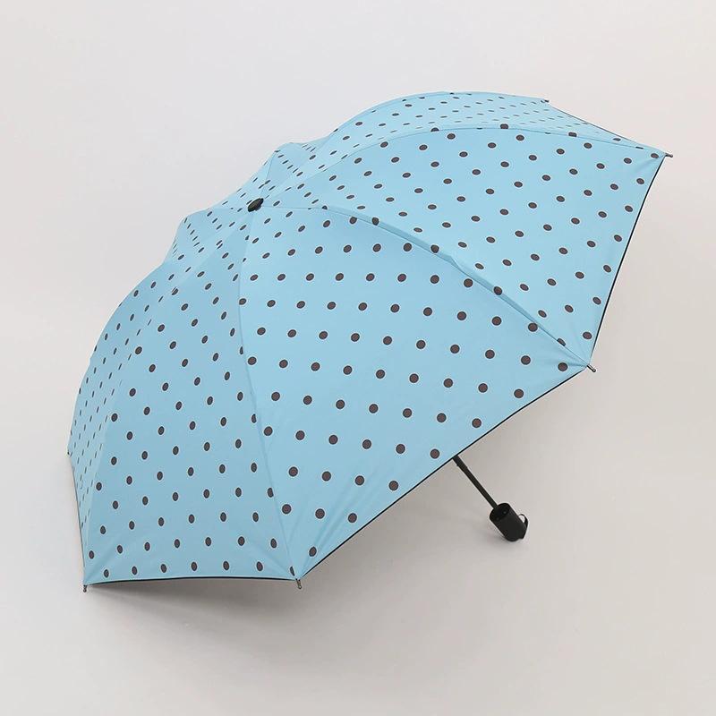 Parapluie Pliant à Pois Revêtement Noir Anti-UV Imperméable Parfait Pour le Trajet Quotidien et les Voyages