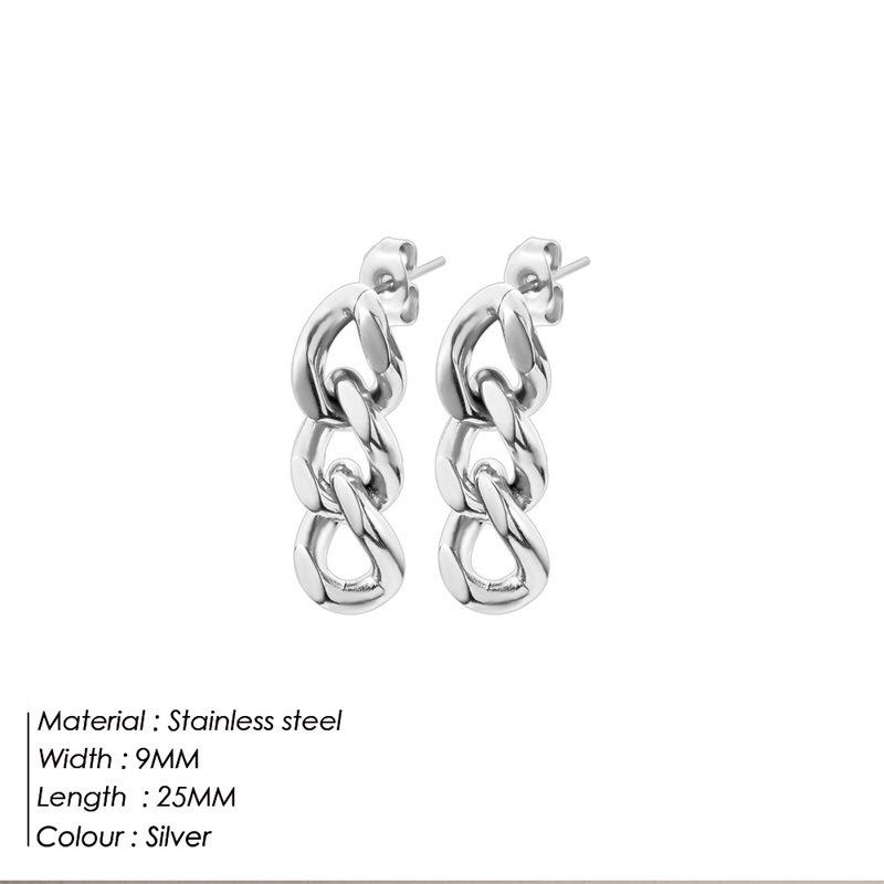 European Style Titanium Steel Cuban Link Stud Earrings - Thick Chain Design, Colorfast Niche Fashion.