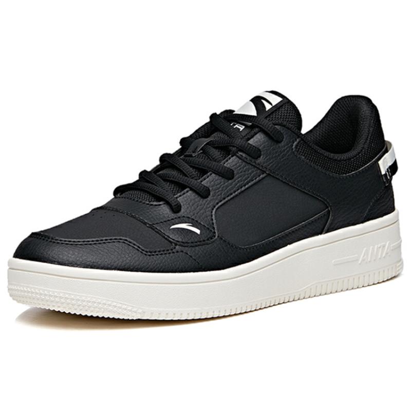 Anta Textile, Synthetic Leather Low top Coverage Slip Resistant Skateboard Shoes Men's Black White Sneakers 912018022-3