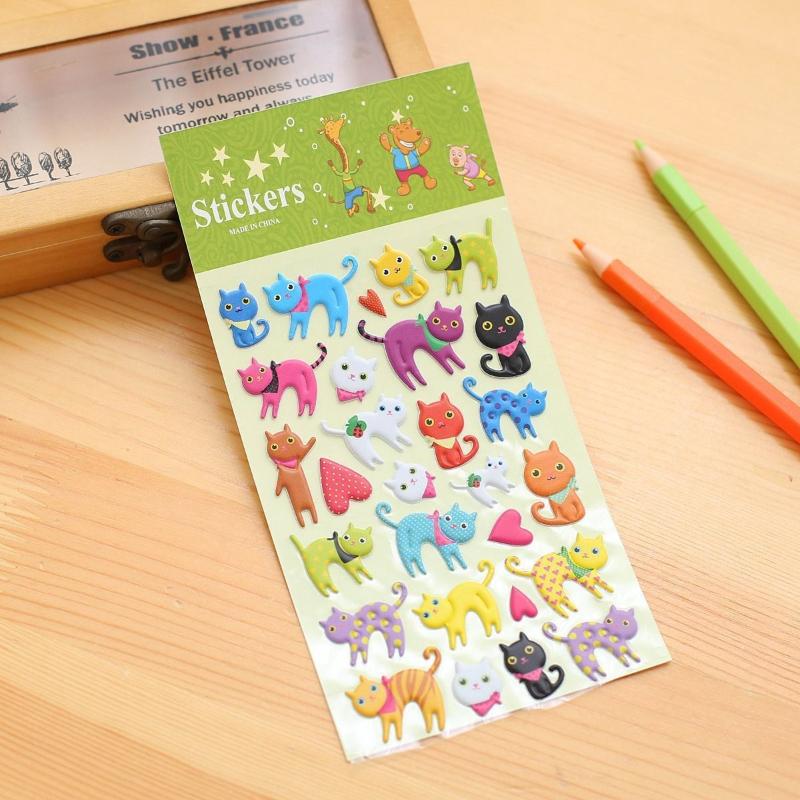 Childrens Gift 3D Bubble Kawai Stickers Early Education Kindergarten Reward Gift Kitten Animal Handmade School Supplies Lovely