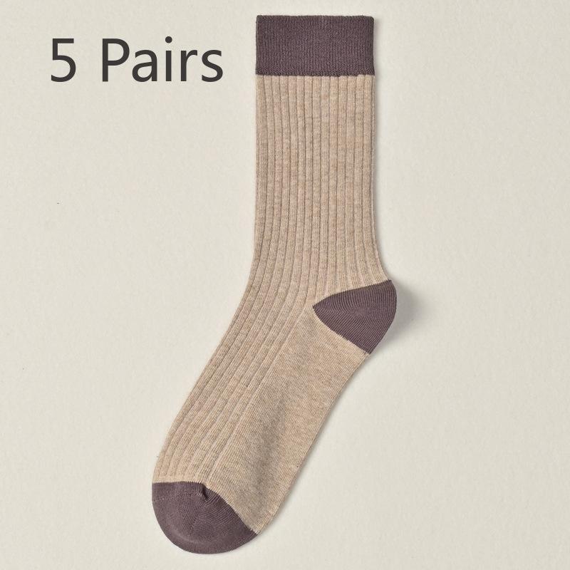 5 Pairs of Girls Retro Autumn New Cotton Match Color Sweat Absorption Deodorizing Tube Socks